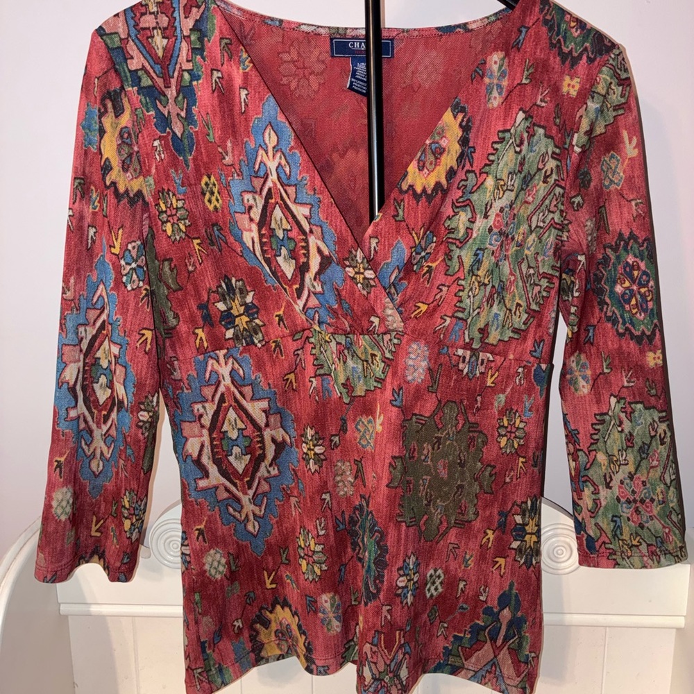 Chaps Red and Blue Patterned Women's Blouse